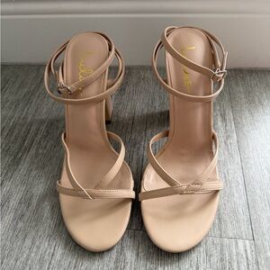 Nude Strappy Block Heel Sandals - Women
